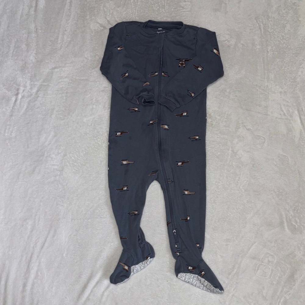 PEKKLE Footed One-Piece  sleeper - blue with Plane Print